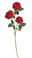 Umělá velvetová růže, 3 květy Ø 11cm dl. celkem 107cm