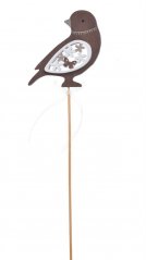 Jarní dekorace - dřevěný ptáček s kytičkami - zápich (8cmLx0,5cmWx8cmH) 35cmH. - 2ks