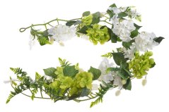 Umělá girlanda hortenzií s doplňky a listy, dl. 165cm