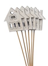Dekorace dřevěný domek 7 x 6,5 cm, celý zápich 34 cm - 6 ks
