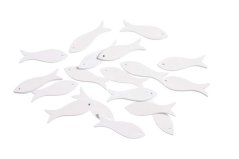 Malé dřevěné výseky - ryby 5 cm, 18ks, barva bílá