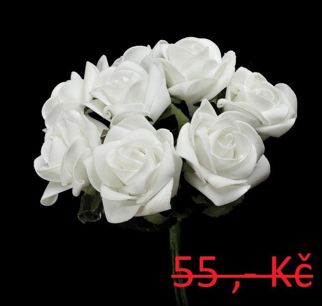 Hlavička Pěnové růže na papírovém drátku 6cm/dl.25cm - 8 ks