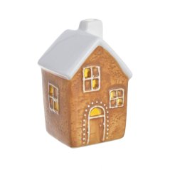 Dekorace keramický domek s LED osvětlením  7,5cmL x 7,5cmW x 11,5cmH