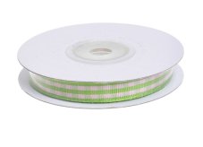 Tkaná stuha s potiskem 1cm/10yd - zelená/bílá
