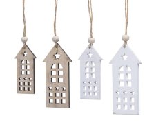 Vánoční dekorace dřevěné domky 2 velikosti/barvy 4,7cmL x 0,5cmW x 9,9cmH, 3,8cmL x 0,5cmW x 8cmH - 4ks