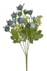 Umělá kytice mini ranunculusů 5 větviček s lístky a doplňky, 15 květů dl. 33cm