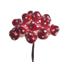 Umělé muchomůrky na drátku, muchomůrka 3,5cm, dl. drátku 7cm - 12ks/12svazků
