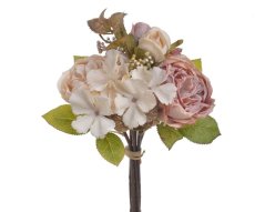 Kytice umělých růží a hortenzií s doplňky dl. 36cm