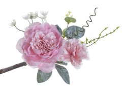 Zápich umělé růže 2 květy s přízdobami, květ Ø 7+10cm, zápich celkem 21cm _04