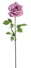 Dlouhá umělá růže s velkým textilním květem a listy Ø15cm/76cm-fialová
