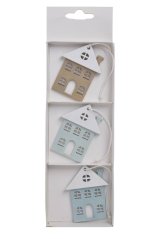 Dekorace dřevěný domek závěs .4,5cmL x 0,4cmW x 6cmH - 3ks