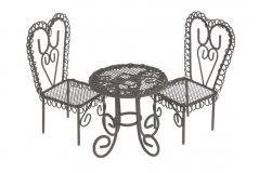 Kovová dekorace 2 židle a stolek - patinovaný kov