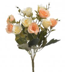 Kytice umělých růžiček s doplňky a listy, květ Ø 3cm/dl. celkem 30cm