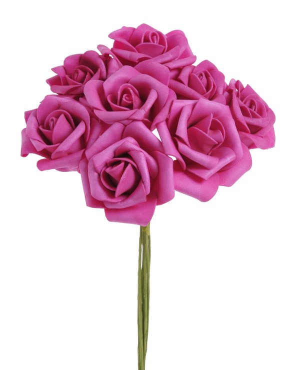 Svazek hlaviček pěnových růží na drátku Ø6cm/dl.25cm - 8ks