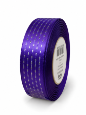 Atlasová stuha s metalickým prošitím 40 mm × 25 m – fialová/stříbrná
