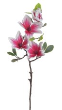 Umělá magnolie s listy - 3 květy Ø 10cm a 2 poupata dl. celkem 65cm