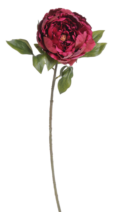 Velká umělá pivoňka na stonku s listy květ Ø16cm/dl.72 cm