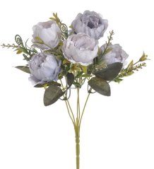 Kytice umělých růžiček s doplňky a listy, květ Ø 5cm/dl. celkem 32cm