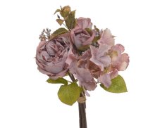Kytice umělých růží a hortenzií s doplňky dl. 36cm