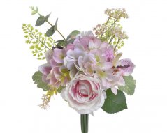Umělá kytice z růží, hortenzií, orchidejí a doplňků dl. 37cm