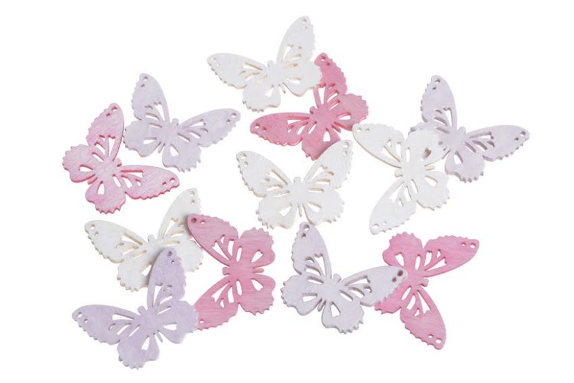 Dřevěný výsek motýl 4 cm, barevný mix, 4 cm, 12ks