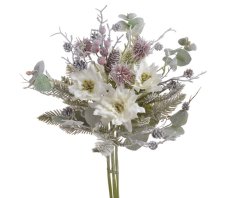 Umělá vánoční kytice s poinsettií 50 cm – zasněžená
