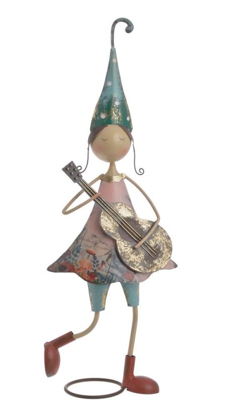 Dekorace figura dívka s kytarou kov .23cmLx9,5cmWx58cmH