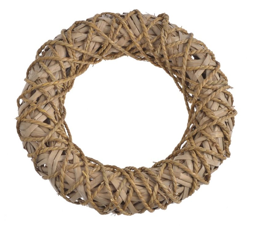 Věnec pletený z plochého ratanu a provázku na kov. konstrukci Ø 37 cm, H9 cm
