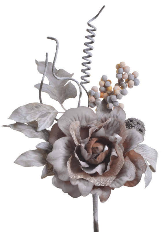 Zápich umělé růže s přízdobami, květ Ø 10cm, zápich celkem 15cm _961