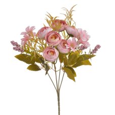 Kytice umělých růží a květin 30 cm – růžová