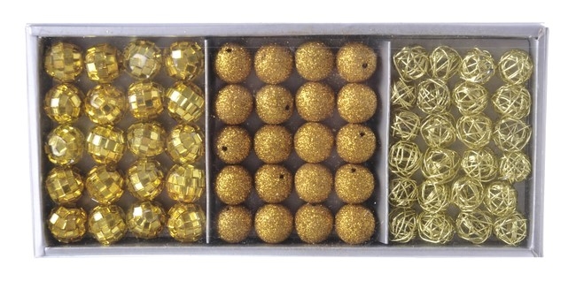 Dekorace kouličky s dírkou na navlékání Ø 2cm - mix druhů - 3 x 20ks - Barva: Zlatá