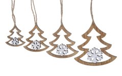 Vánoční dekorace dřevěný stromek mix velikostí 13,5/11/9/7cm -4ks