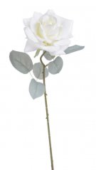Umělá rozvitá růže na stonku s listy, celkem dl.49 cm, květ Ø 8 cm