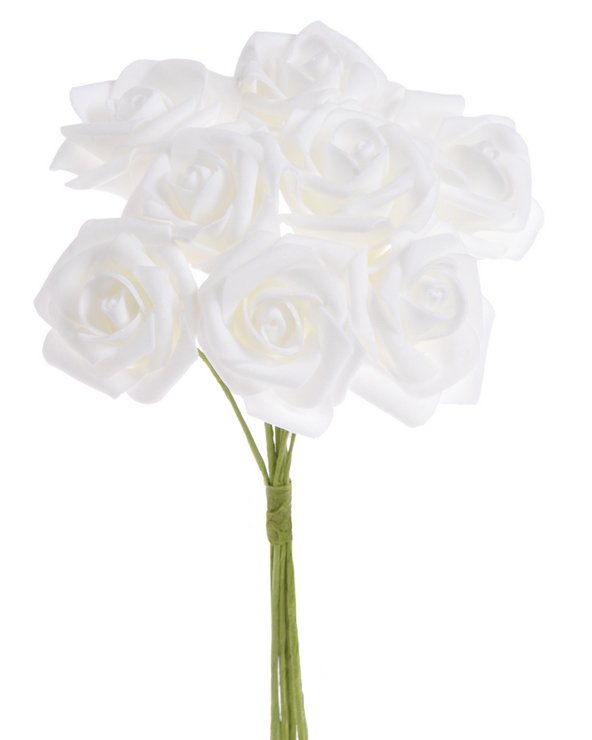 Svazek hlaviček pěnových růží na drátku Ø6cm/dl.25cm - 8ks