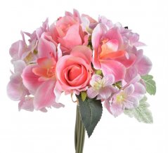 Svazek umělých růží a hortenzií, dl. 28cm