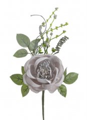 Květ umělé růže s doplňky a lístky, květ Ø 8cm, zápich dl. 25cm_01