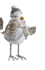 Dekorace - ptáček v kabátu a čepici 14 cm - s mašlí