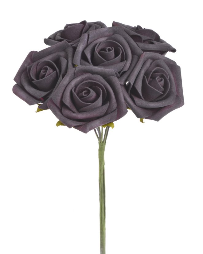 Pěnové růže na drátku, hlavička Ø 6cm, drátek dl. 23cm - 6 ks