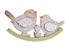 Dřevěná dekorace - ptáčci na houpačce s kytičkou 10,5cm