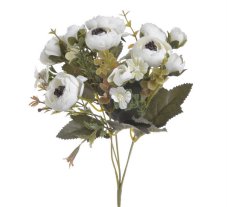 Kytice umělých ranunculusů s doplňky, květ Ø 4 cm, dl. 28cm
