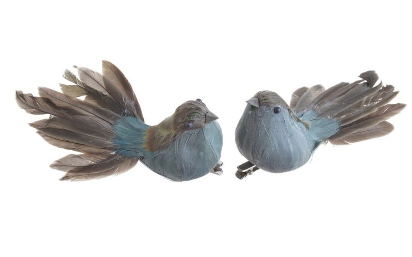 Dekorace péřový ptáček na klipu 12cmLx6cmWx5cmH - 2ks