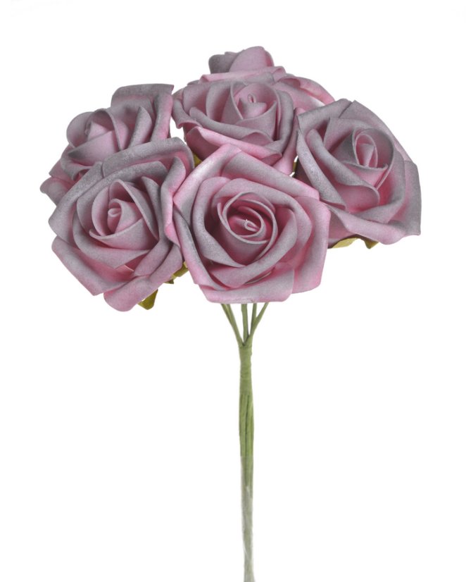 Pěnové růže na drátku, hlavička Ø 6cm, drátek dl. 23cm - 6 ks