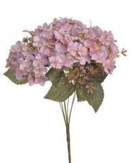 Kytice umělých hortenzií 7 květů s listy a doplňky, květ 10cm, dl.42cm