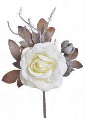 Umělá růže s krajkou na drátku s lístky a doplňky,  květ Ø 8cm/ zápich celkem 25cm_12