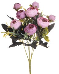 Umělá kytice kamelie 6 květů + 3 poupata s listy a doplňky, dl. 30cm