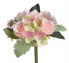 Kytice umělých růží a hortenzií s listy, dl. 28cm