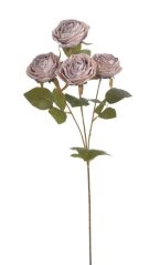 Umělá usušená růže na stonku 4 květy s listy, hlavičky Ø 8cm, dl.64 cm