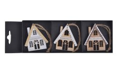 Dekorace dřevěný domek závěs 5cmLx0,5cmWx6cmH - 3ks