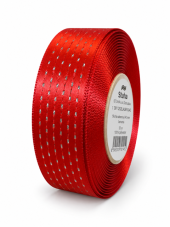 Atlasová stuha s metalickým prošitím 40 mm × 25 m – červená/stříbrná