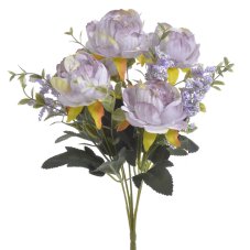Kytice umělých růžiček s doplňky a listy, květ Ø 6cm/dl. celkem 30cm